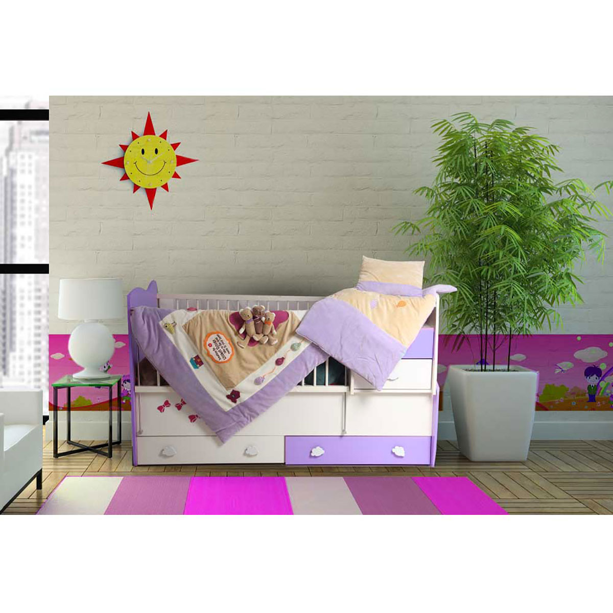 سرویس دم دستی سه تکه مدل خانواده خرس مخمل بنفش