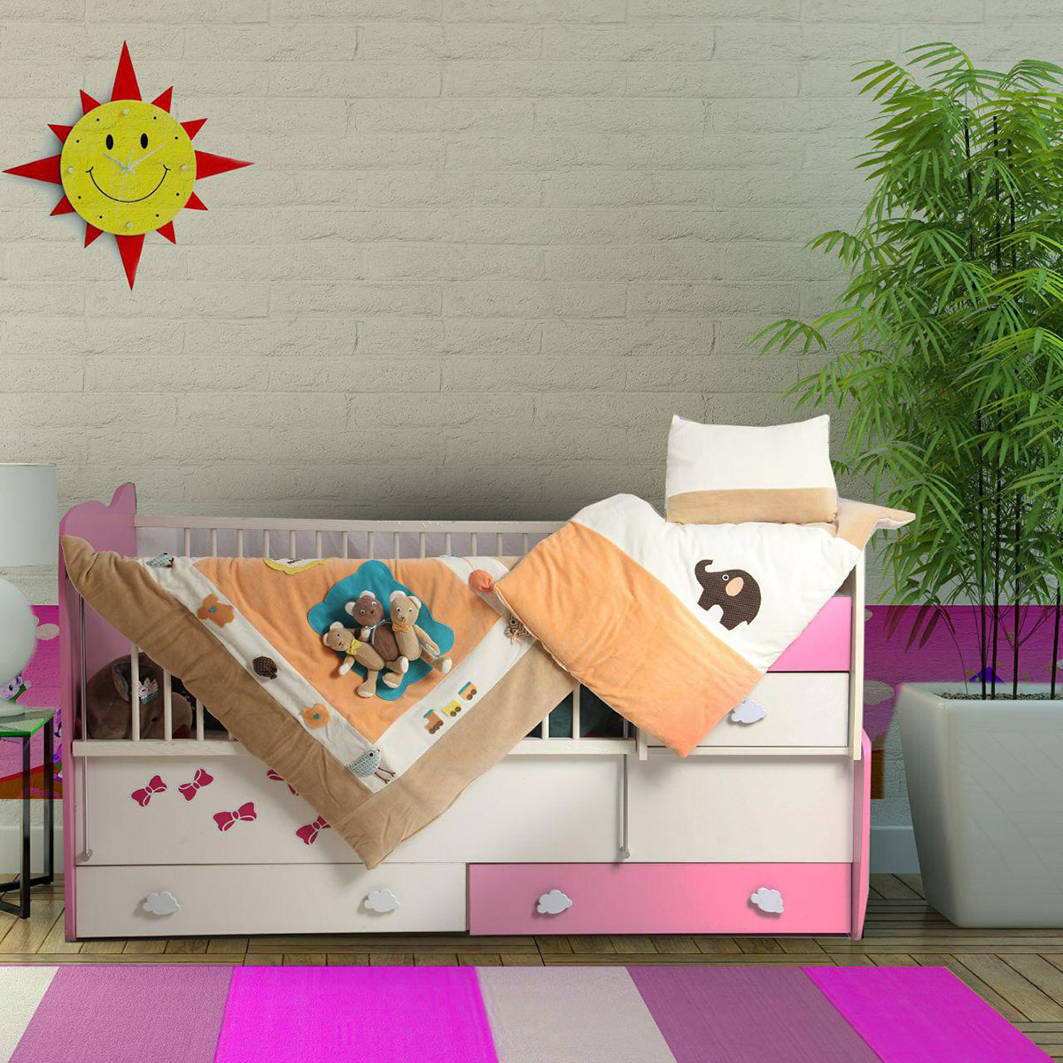 سرویس دم دستی سه تکه مدل خانواده خرس مخمل نارنجی