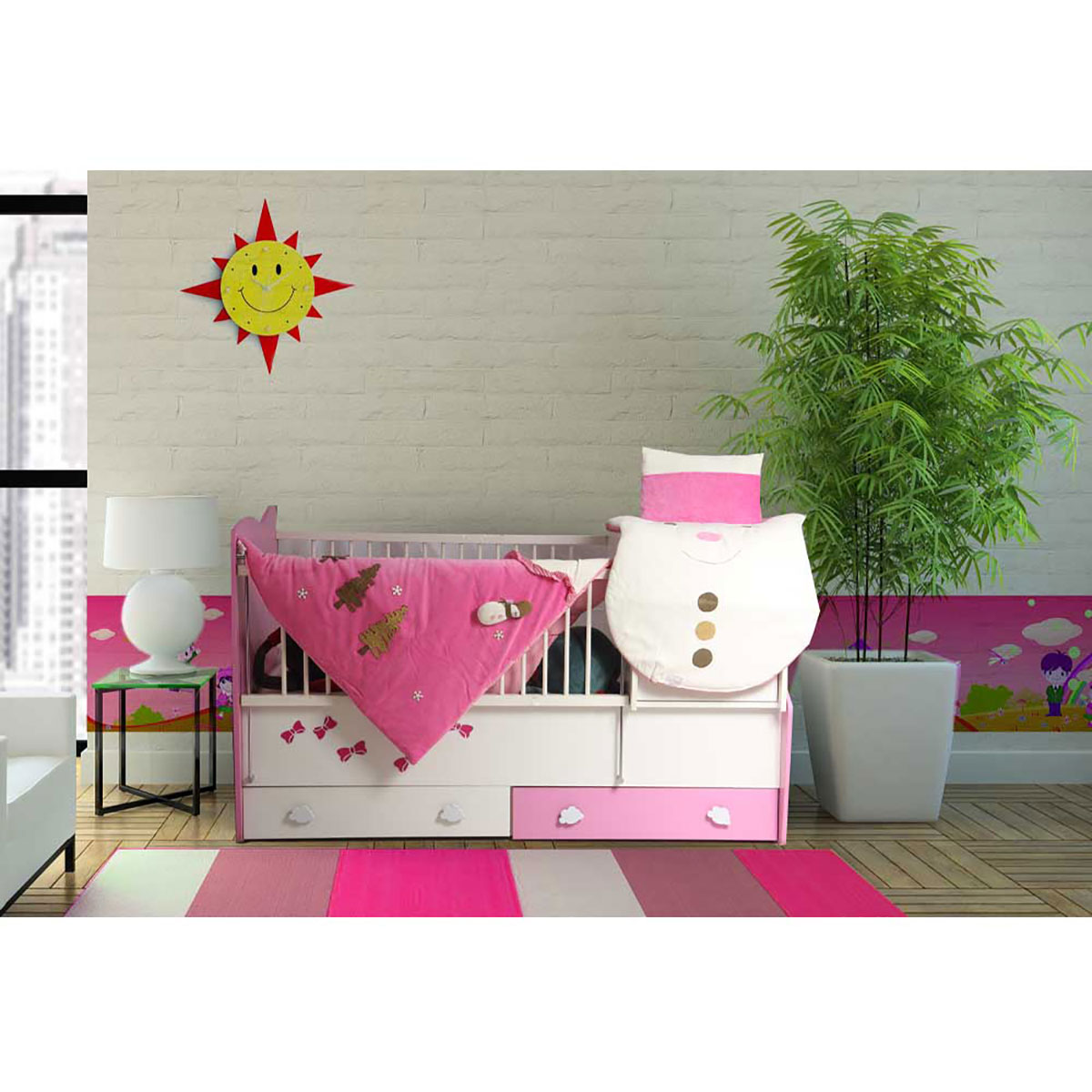 سرویس دم دستی سه تکه مدل آدم برفی مخمل صورتی رنگ