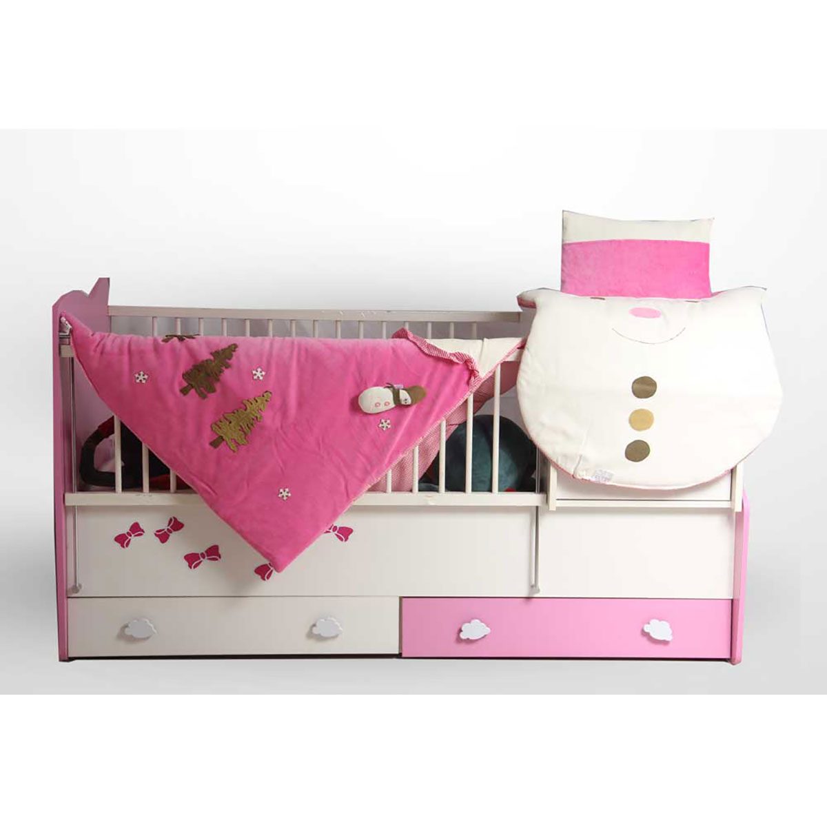 سرویس دم دستی سه تکه مدل آدم برفی مخمل صورتی رنگ