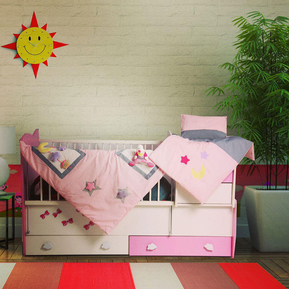 سرویس دم دستی سه تکه مدل دلقک تترون صورتی