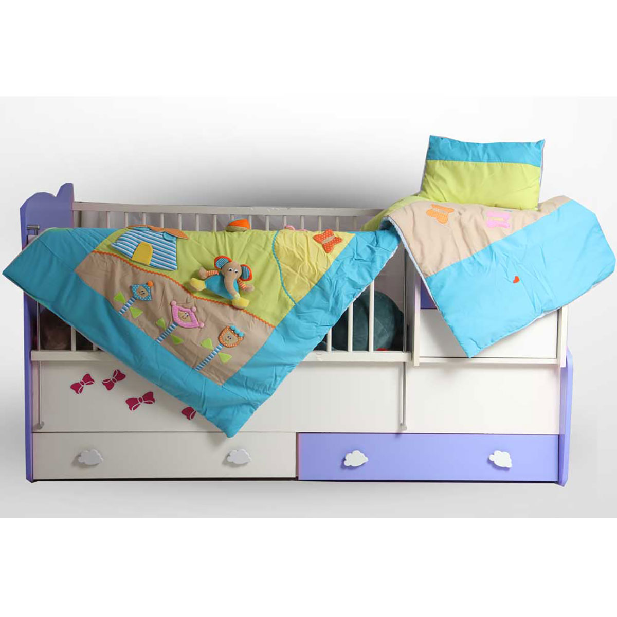 سرویس روتختی شش تکه مدل فیل و کلبه مخمل آبی