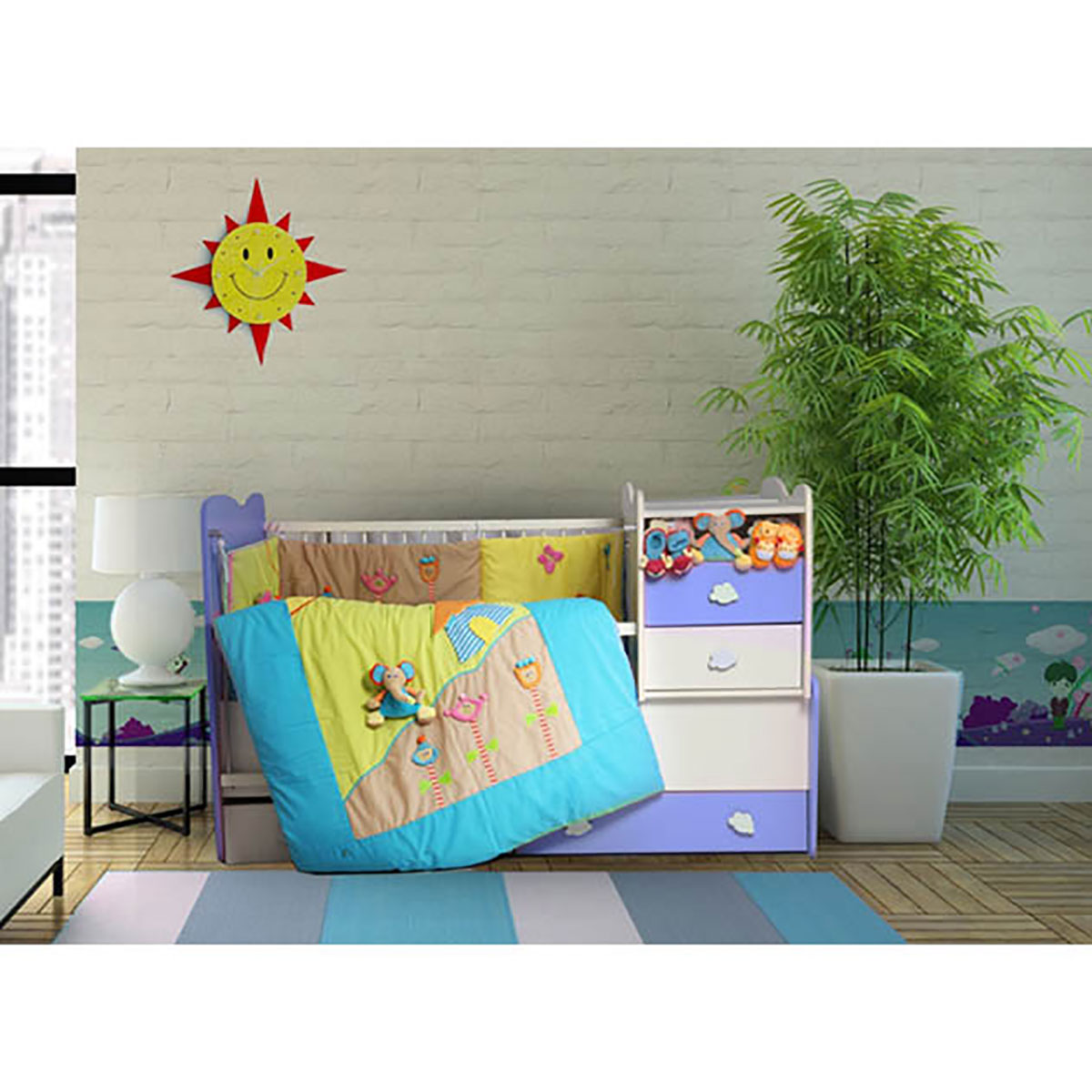 سرویس روتختی شش تکه مدل فیل و کلبه مخمل آبی