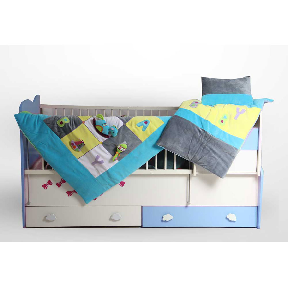 سرویس دم دستی سه تکه مدل چهل تکه مخمل آبی رنگ