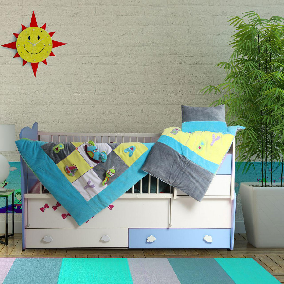 سرویس دم دستی سه تکه مدل چهل تکه مخمل آبی رنگ