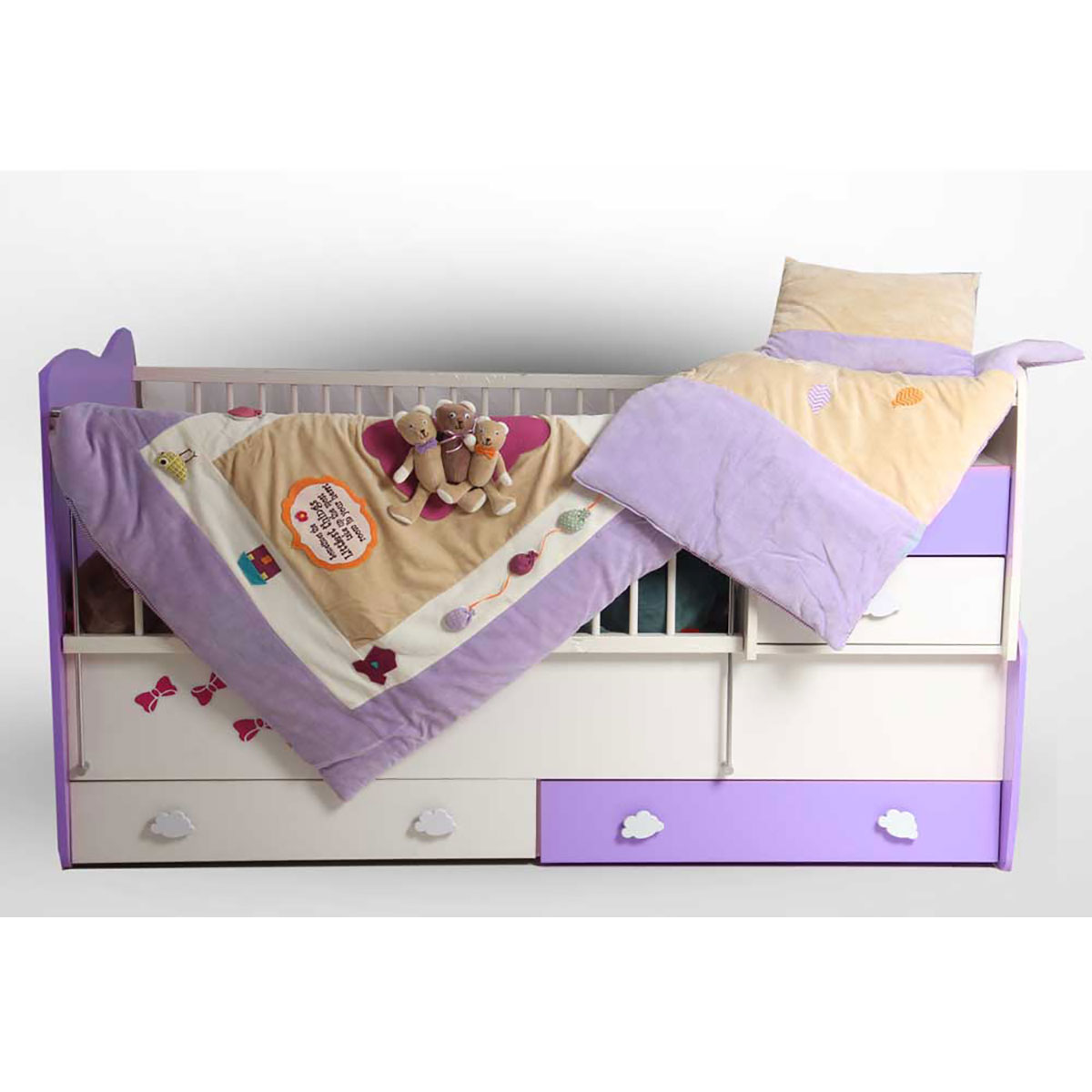 سرویس دم دستی سه تکه مدل خانواده خرس مخمل بنفش