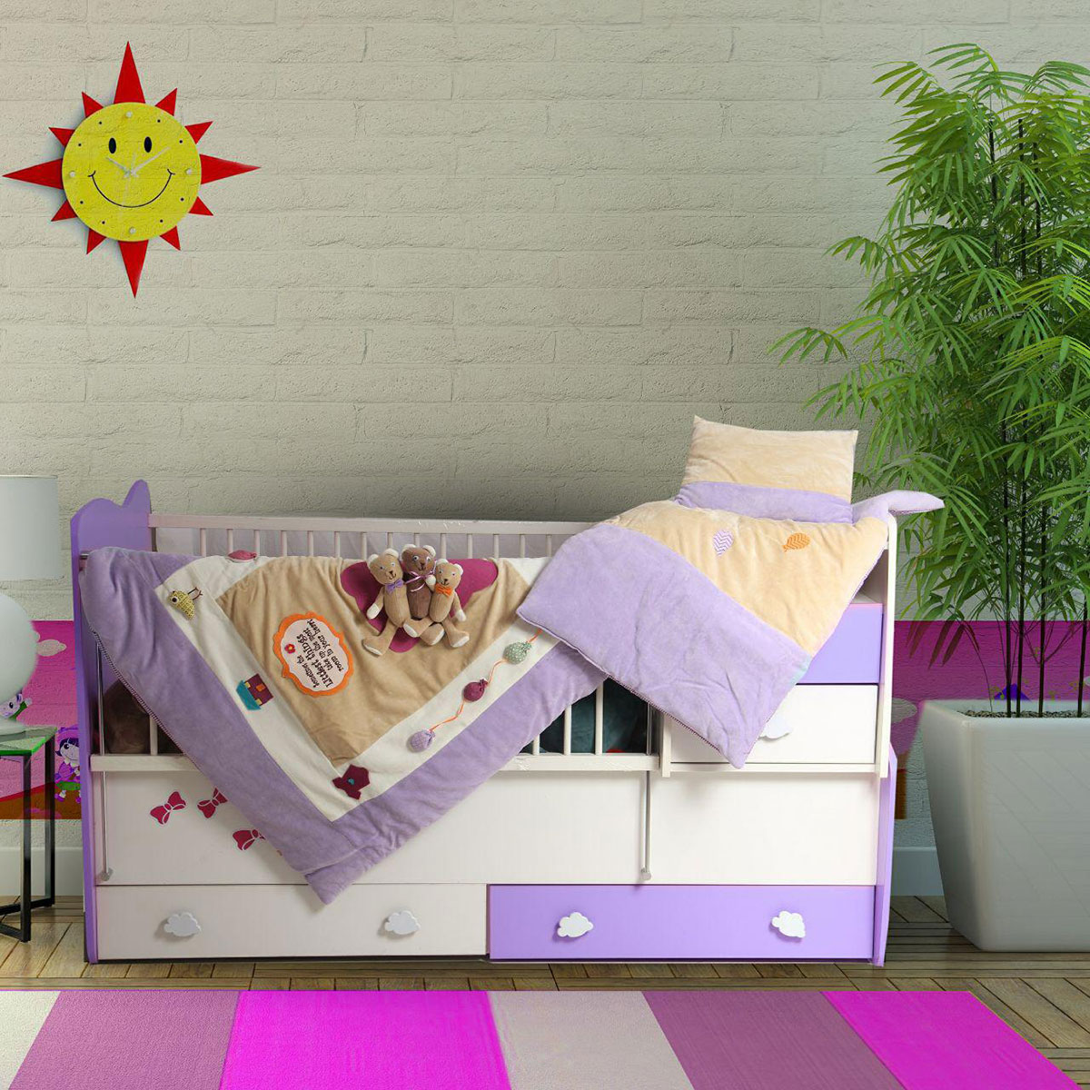 سرویس دم دستی سه تکه مدل خانواده خرس مخمل بنفش