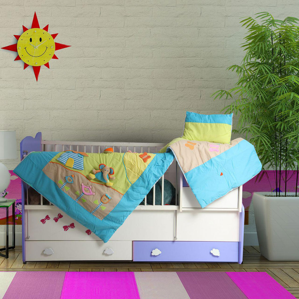 سرویس روتختی شش تکه مدل فیل و کلبه مخمل آبی